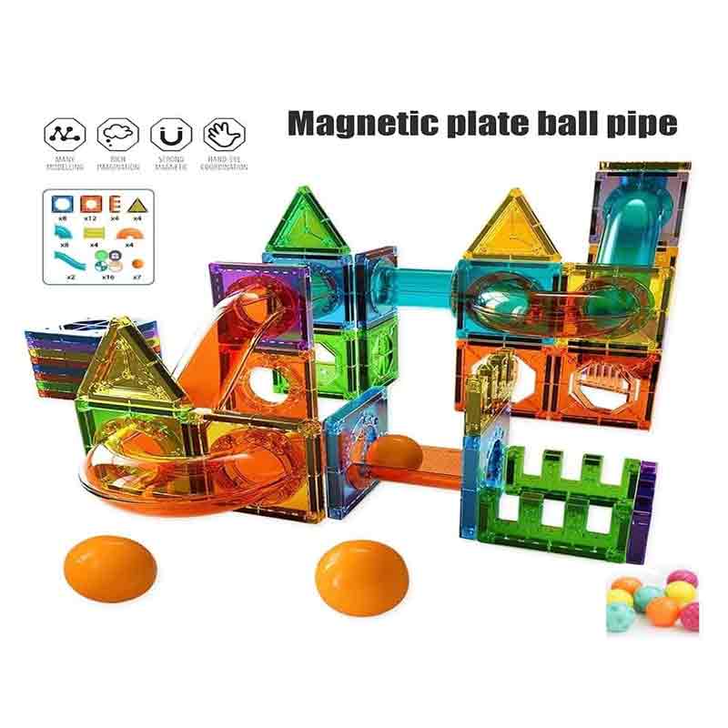 BALLRUSH Magnetic Tiles 105 Pcs 3D STEAM Educational Toys with Storage Container Ball Run Set for Kids. Magnetic Marble Run for Kids Age 3 +Year