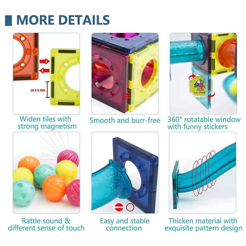 BALLRUSH Magnetic Tiles 105 Pcs 3D STEAM Educational Toys with Storage Container Ball Run Set for Kids. Magnetic Marble Run for Kids Age 3 +Year