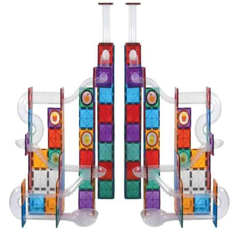 BALLRUSH Magnetic Tiles 105 Pcs 3D STEAM Educational Toys with Storage Container Ball Run Set for Kids. Magnetic Marble Run for Kids Age 3 +Year