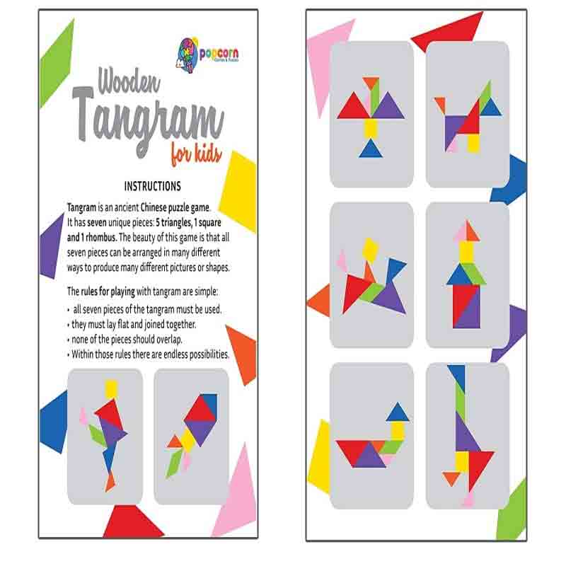 Wooden Tangram with 36 Flash Cards Jigsaw Puzzle Education & Learning Toys for Kids