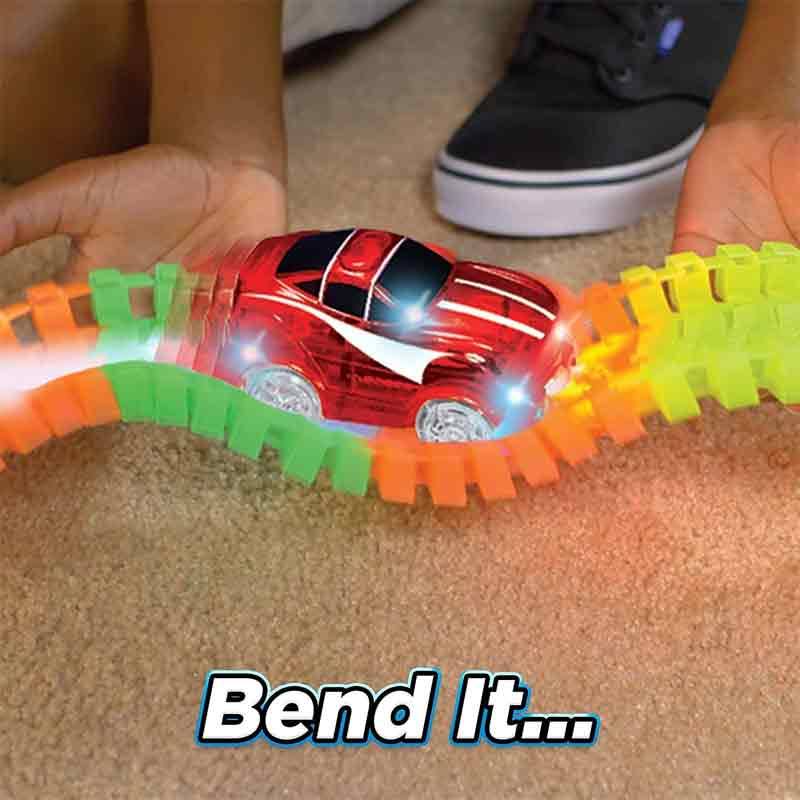 Kipa Magic Race Car with 220 Bend Flex and Glow Tracks Plastic Magic 10 Feet Long Flexible Tracks Car for Kids