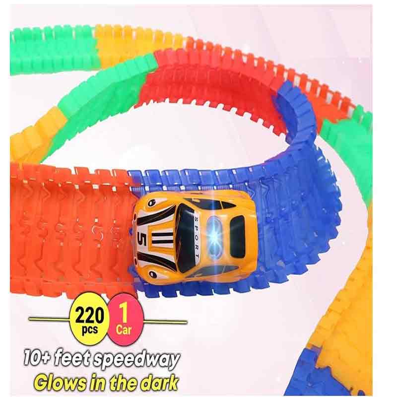 Kipa Magic Race Car with 220 Bend Flex and Glow Tracks Plastic Magic 10 Feet Long Flexible Tracks Car for Kids