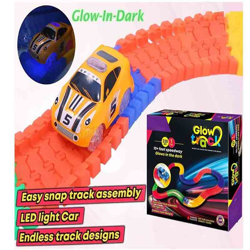 Kipa Magic Race Car with 220 Bend Flex and Glow Tracks Plastic Magic 10 Feet Long Flexible Tracks Car for Kids