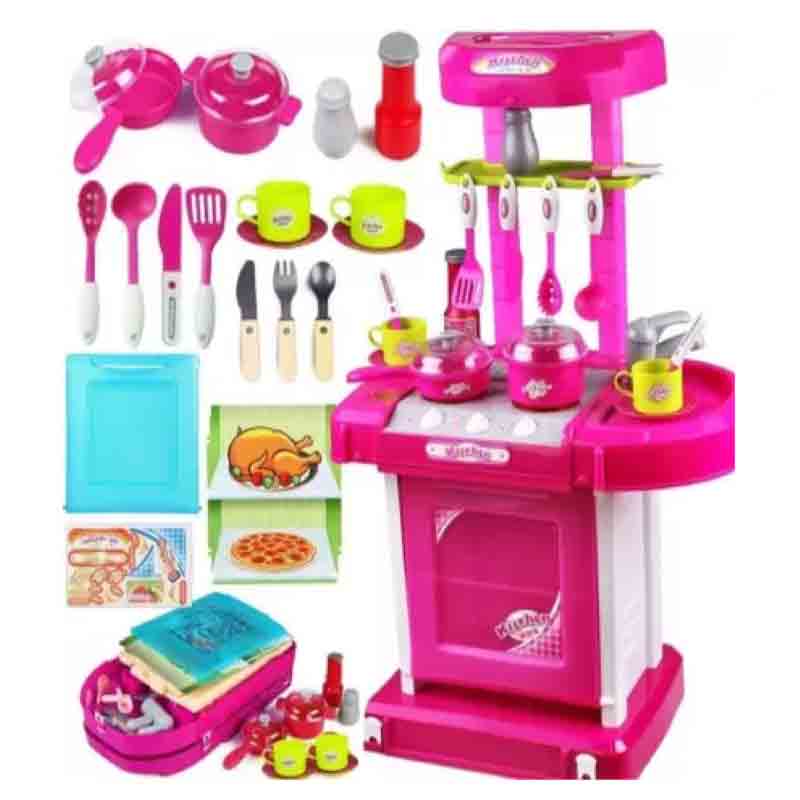 Luxury Kitchen Play Set Big Size Portable Suitcase Shape Musical Kitchen Set Toy with Light and Accessories for Kids