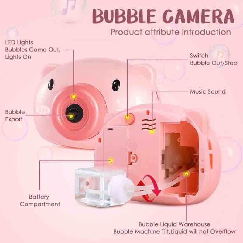 Automatic Bubble Maker Camera Cartoon Shape Bubble Maker Machine Toy with Bubble Bottle Solution Pack of 1 for Kids (Pink)