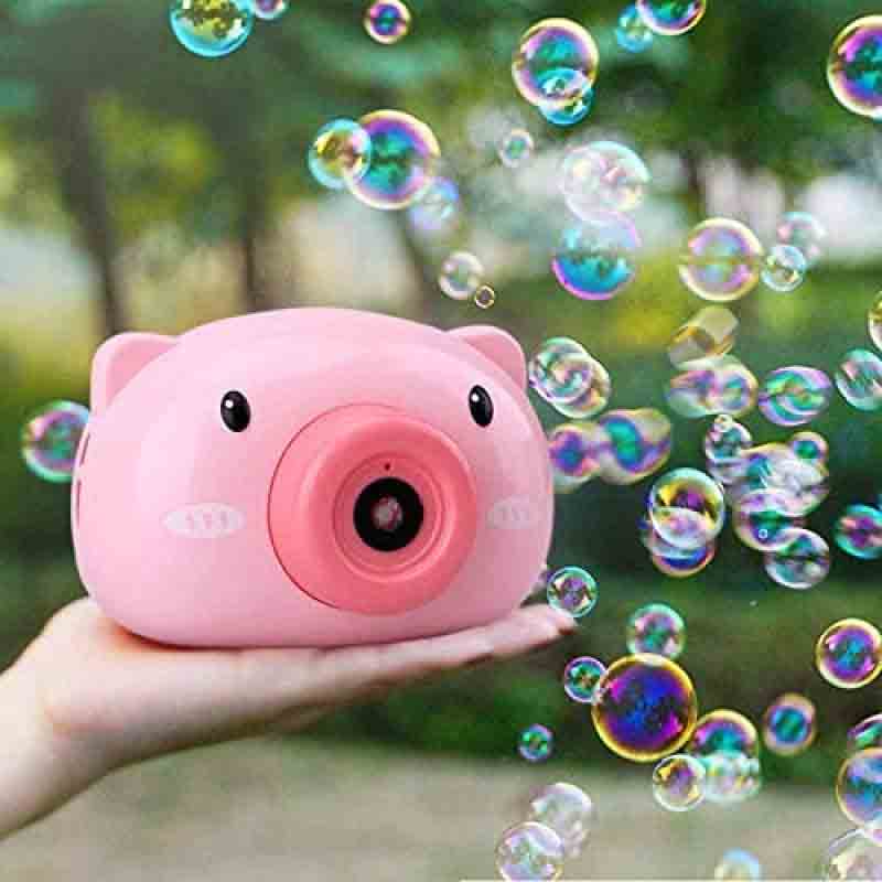 Automatic Bubble Maker Camera Cartoon Shape Bubble Maker Machine Toy with Bubble Bottle Solution Pack of 1 for Kids (Pink)