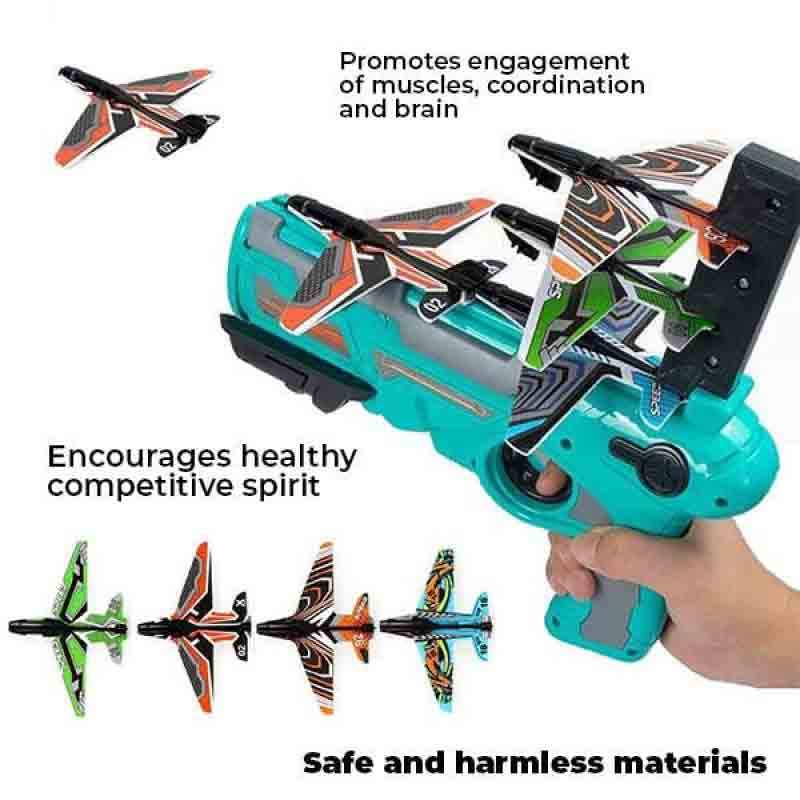 Airplane Launcher Flying Plane Toy Gun Aircraft Battle Flying Gun Auto Launcher Toy Gun with Foam Glider Planes Bubble Catapult Airplanes Kit Outdoor Game Toys for Kids Boys & Girls