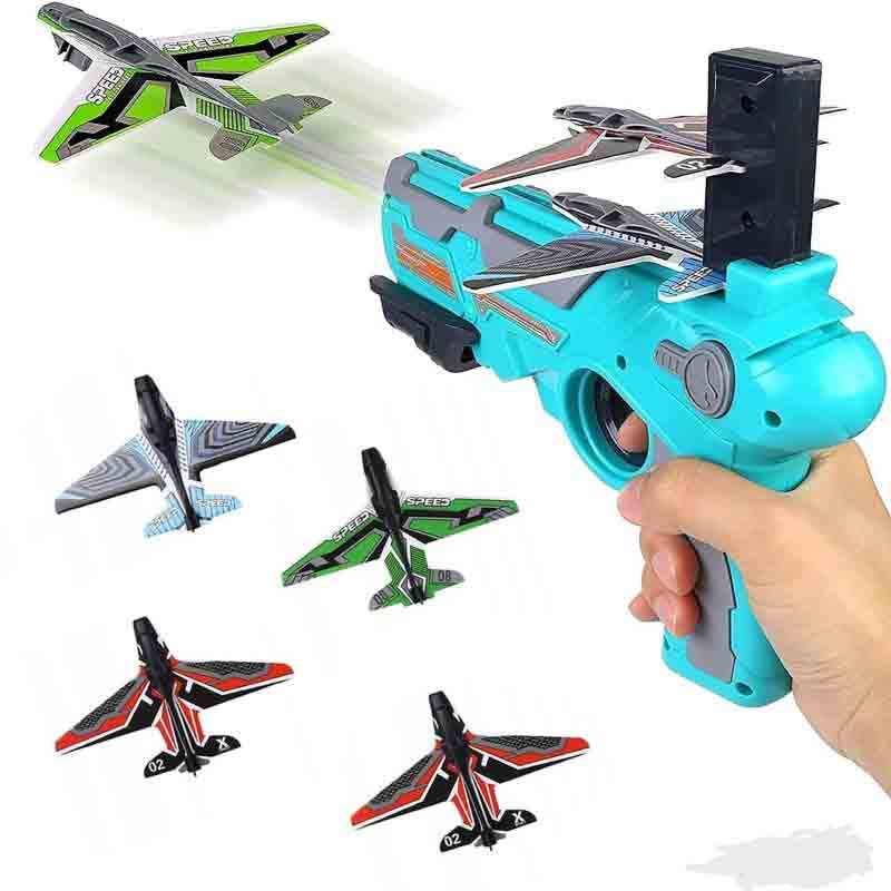 Airplane Launcher Flying Plane Toy Gun Aircraft Battle Flying Gun Auto Launcher Toy Gun with Foam Glider Planes Bubble Catapult Airplanes Kit Outdoor Game Toys for Kids Boys & Girls