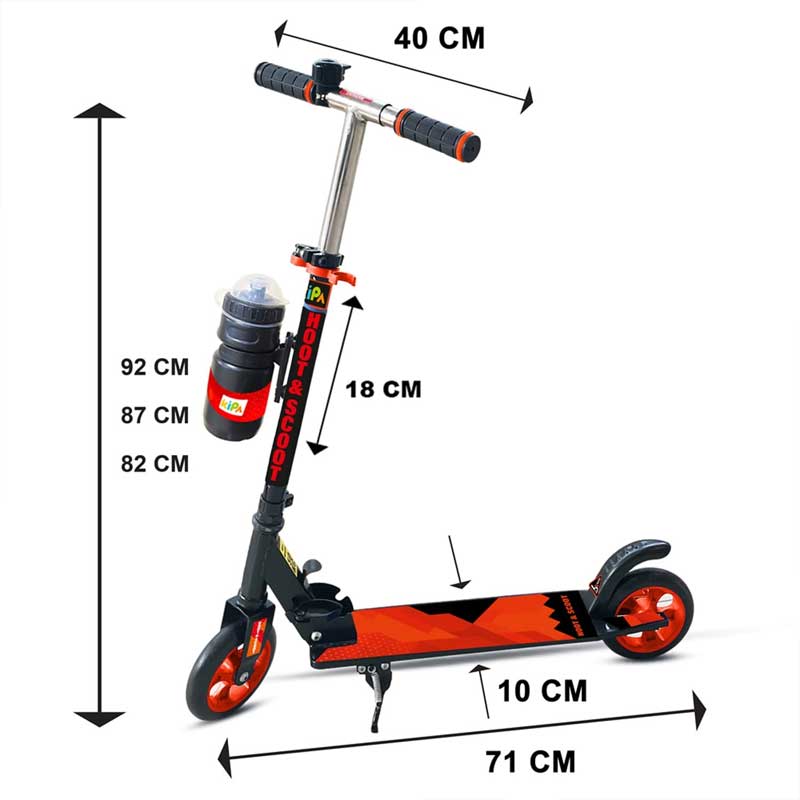 Kipa 2 Wheels Kick Start Skating Scooter with Large Steel Frame Foldable & Height Adjustable Handle Red Color for Kids