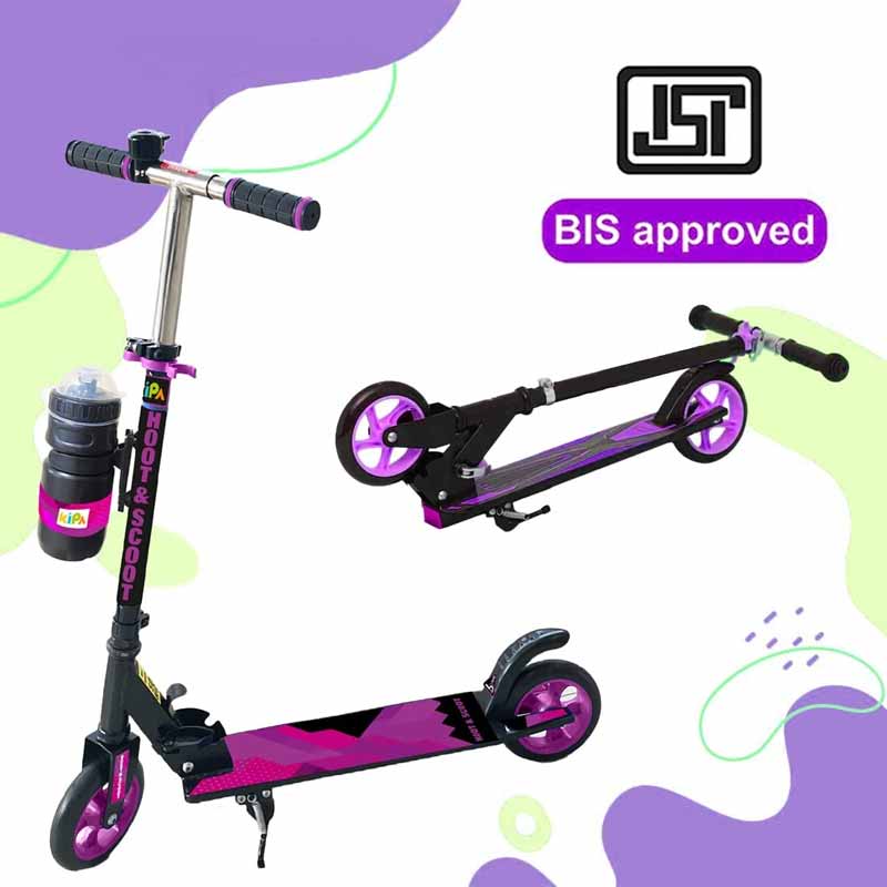 Kipa 2 Wheels Kick Start Skating Scooter with Large Steel Frame Foldable & Height Adjustable Handle Purple Color for Kids