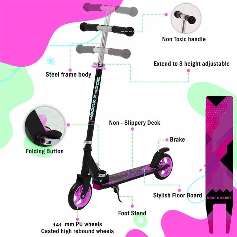 Kipa 2 Wheels Kick Start Skating Scooter with Large Steel Frame Foldable & Height Adjustable Handle Purple Color for Kids