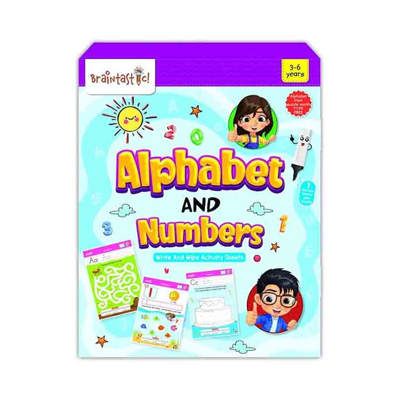 Braintastic Educational Game/Toys: Combo of Brain Booster & Alphabet Numbers Write & Wipe Reusable Activity Sheets with Free Puzzle for Kids 5+ Years Age