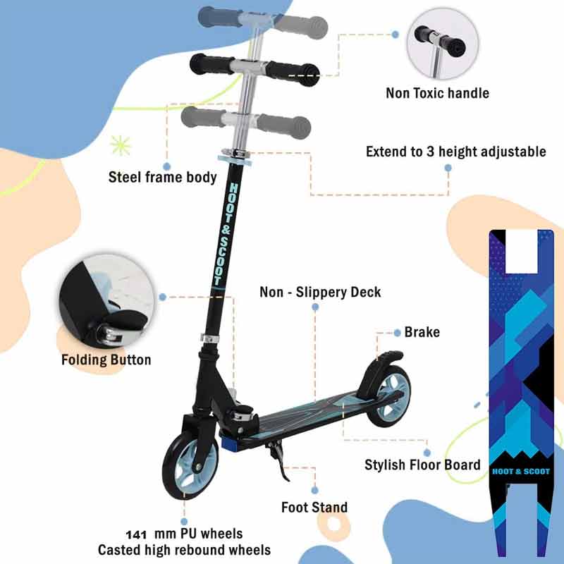 Kipa 2 Wheels Kick Start Skating Scooter with Large Steel Frame Foldable & Height Adjustable Handle Blue Color for Kids