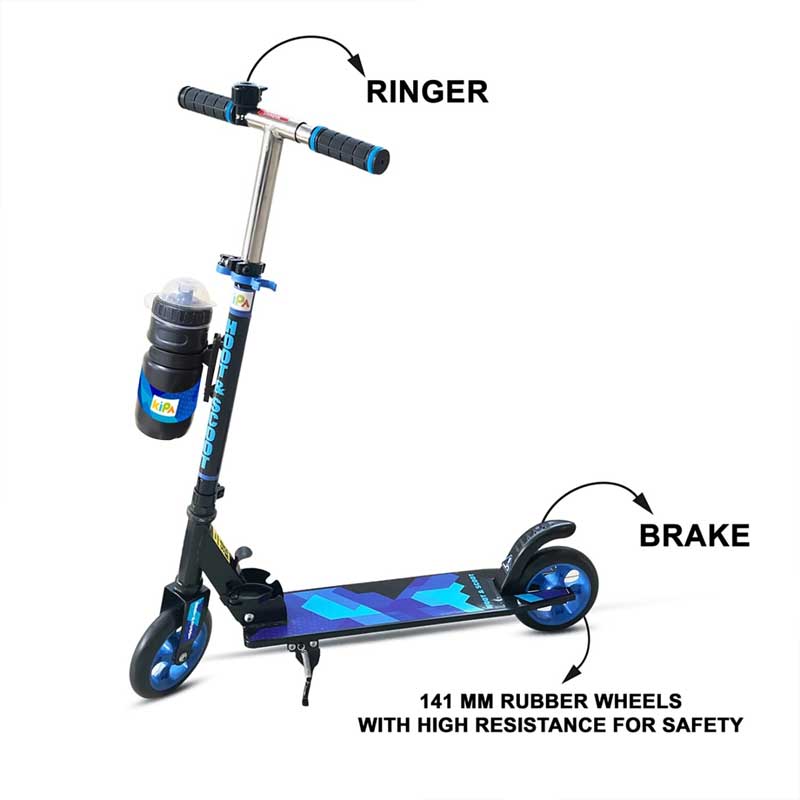 Kipa 2 Wheels Kick Start Skating Scooter with Large Steel Frame Foldable & Height Adjustable Handle Blue Color for Kids