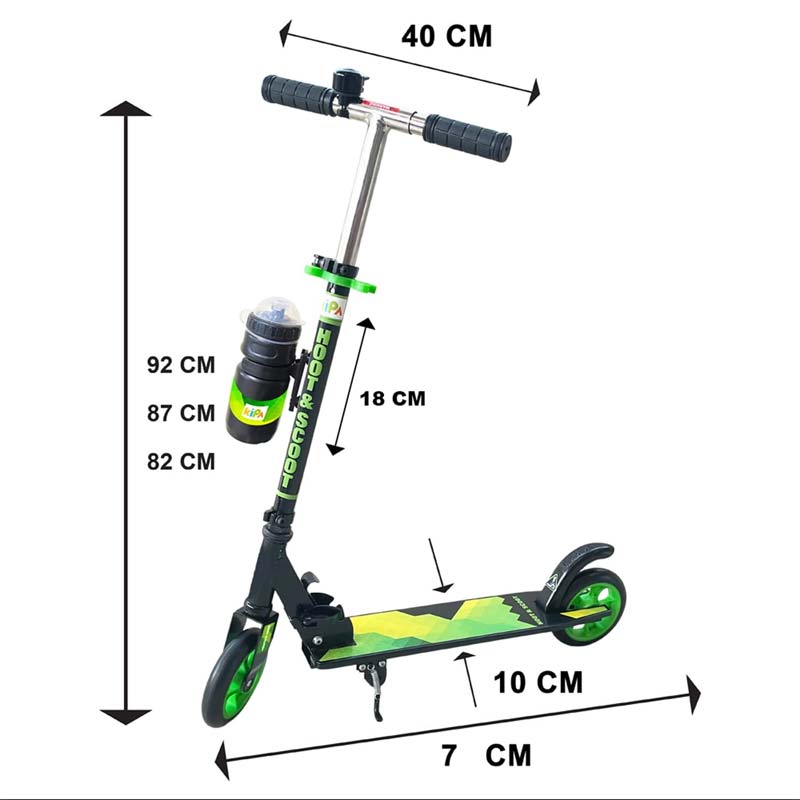 Kipa 2 Wheels Kick Start Skating Scooter with Large Steel Frame Foldable & Height Adjustable Handle Green Color for Kids