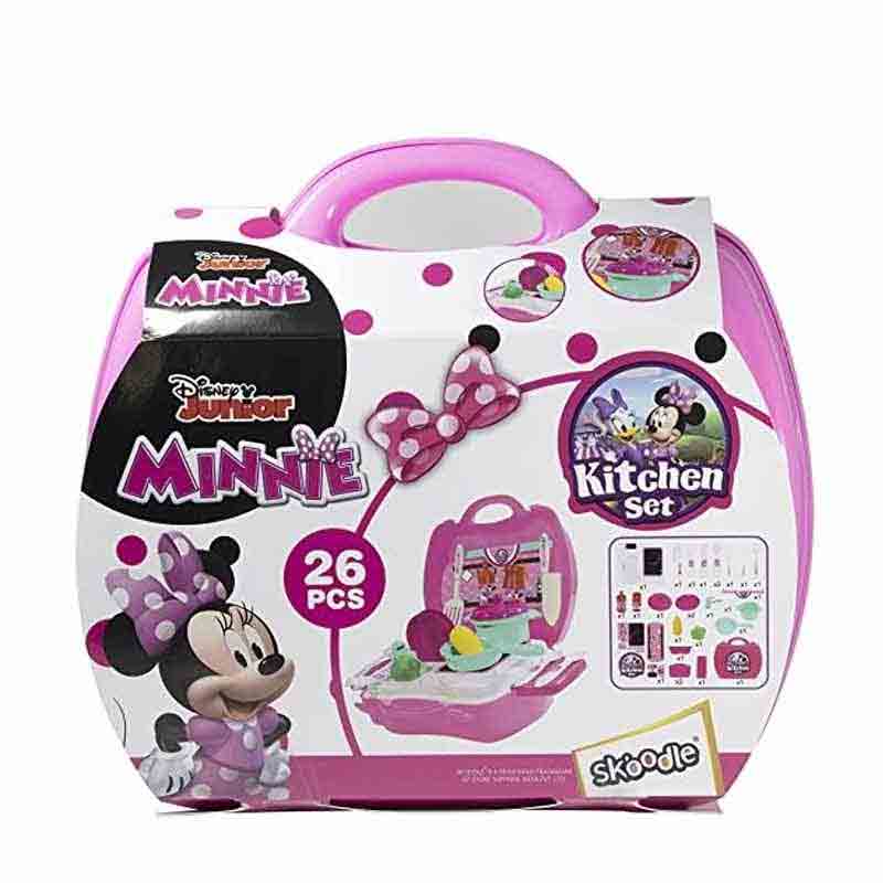 Skoodle Disney Junior Minnie Kid Chef Bring Along Kitchen Cooking Suitcase Set with Briefcase and Accessories for Kids (26 Pieces)