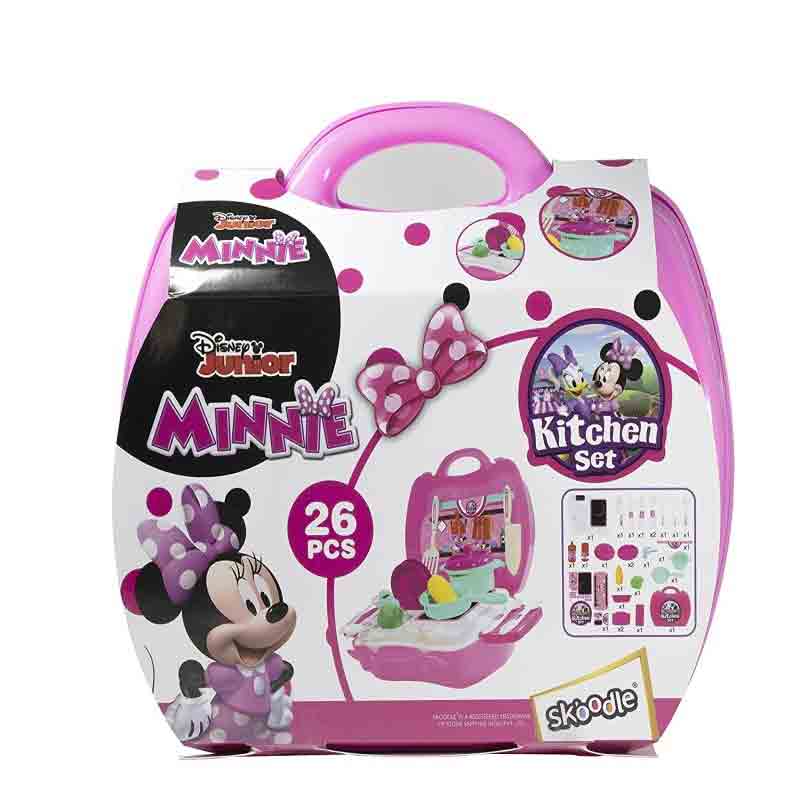 Skoodle Disney Junior Minnie Kid Chef Bring Along Kitchen Cooking Suitcase Set with Briefcase and Accessories for Kids (26 Pieces)