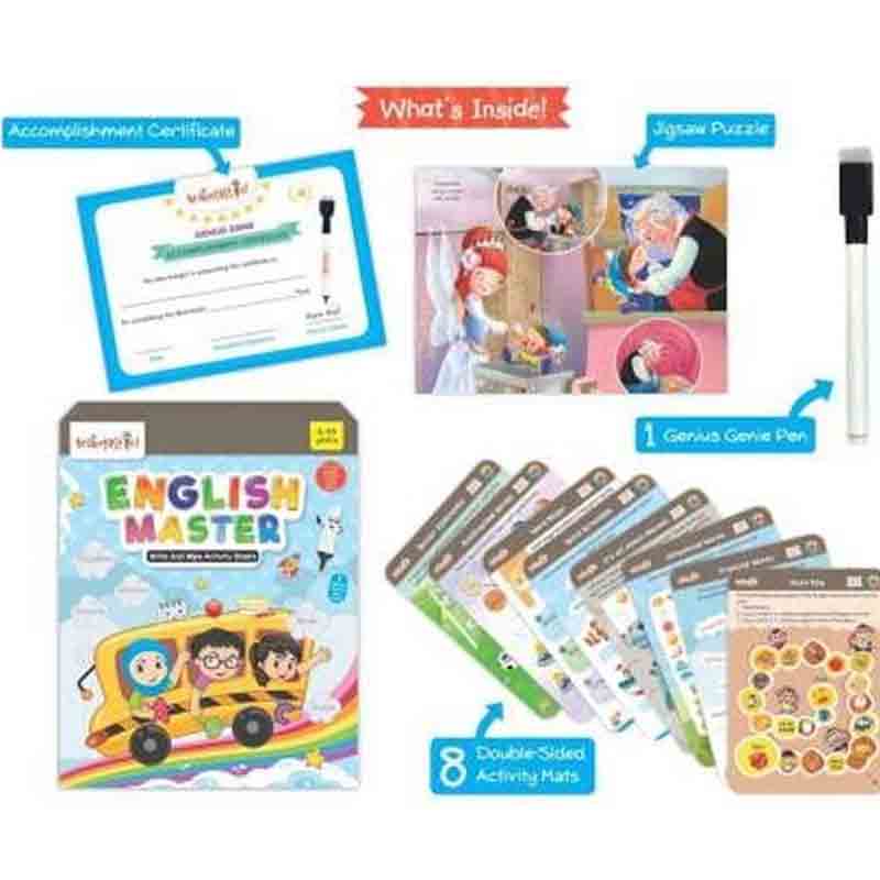 Braintastic Educational Game/Toys: Combo of Brain Booster & English Master Write & Wipe Reusable Activity Sheets with Free Puzzle for Kids 5+ Years Age