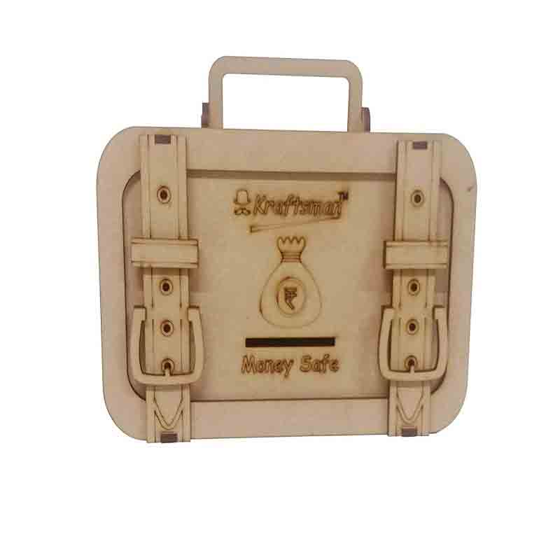 Kraftsman Wooden Money Banks for Kids and Adults Briefcase Style Coin Bank  (Beige)