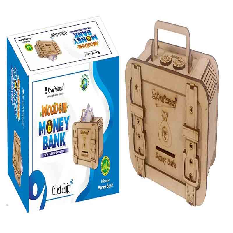 Kraftsman Wooden Money Banks for Kids and Adults Briefcase Style Coin Bank  (Beige)