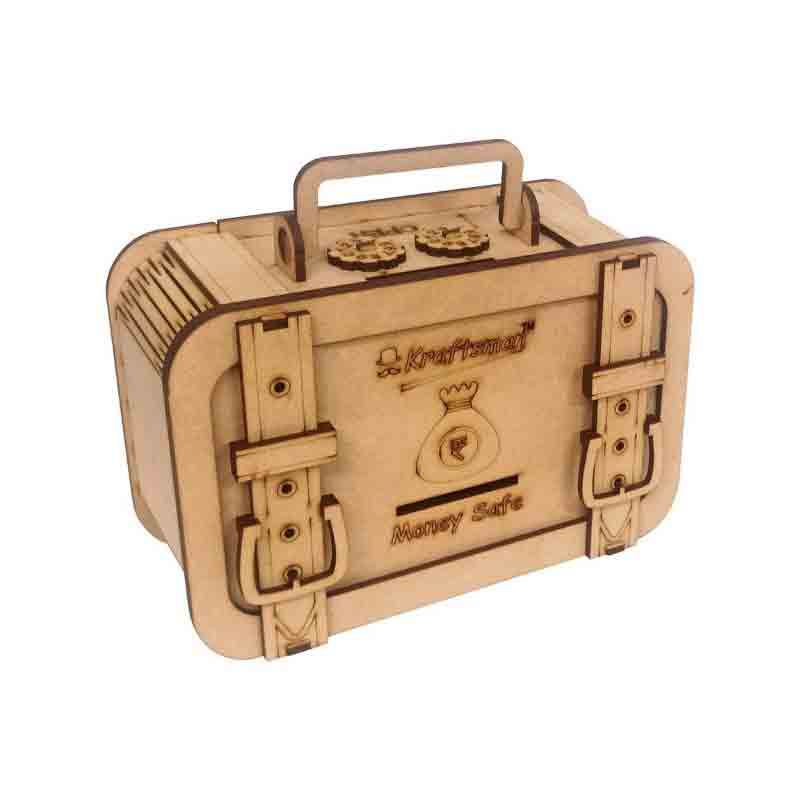 Kraftsman Wooden Money Banks for Kids and Adults Briefcase Style Coin Bank  (Beige)