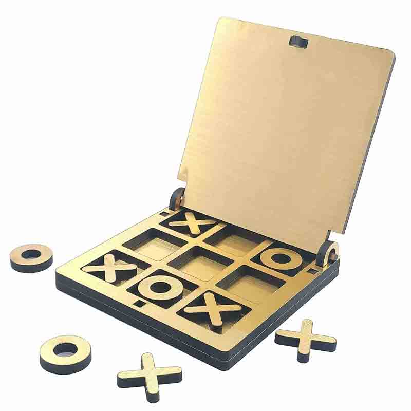 Kraftsman Wooden Tic Tac Toe Portable Game for Kids and Adults Golden Mirror Shade 2 cm Ludo Board  (Multicolor)