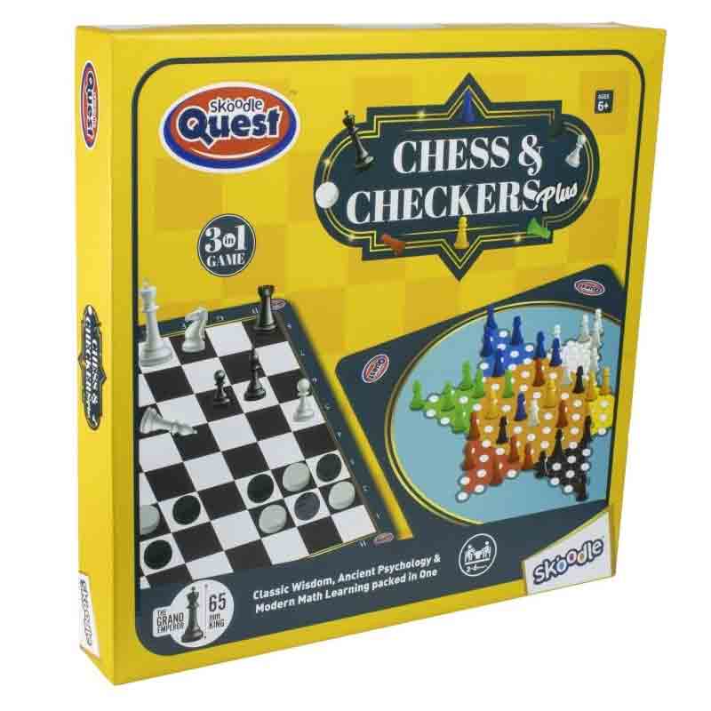 Skoodle Quest Chess & Checker Games ( 3 in 1 Board Game ) Perfect Fun Educational Toy for Teaching & Strategic Thinking