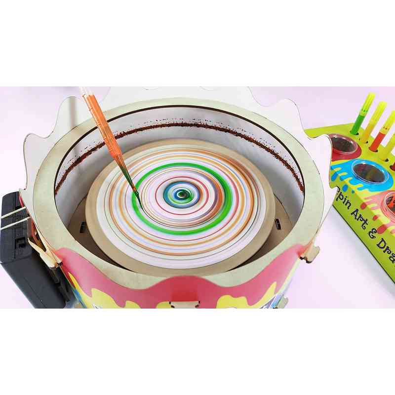 Funvention DIY Spin Art Machine & Drawbot Paint Craft Kit, Drawing Robot STEM Construction Activity Toys for Kids 5+ Years