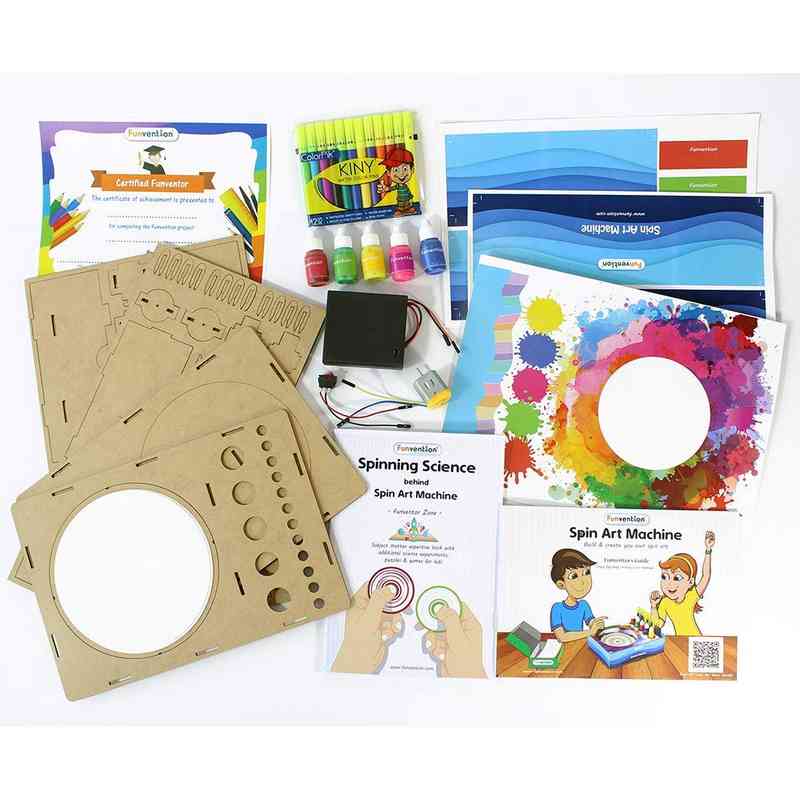 Funvention- for Little Scientist in Every Kid Spin Art Machine DIY STEM Learning Kit, 8+ Yrs