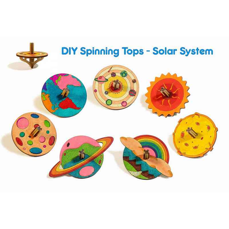 Funvention- for Little Scientist in Every Kid DIY Spinning top Kits (Solar System)-Pack of 12 Multi Color for kid 5-15 Years