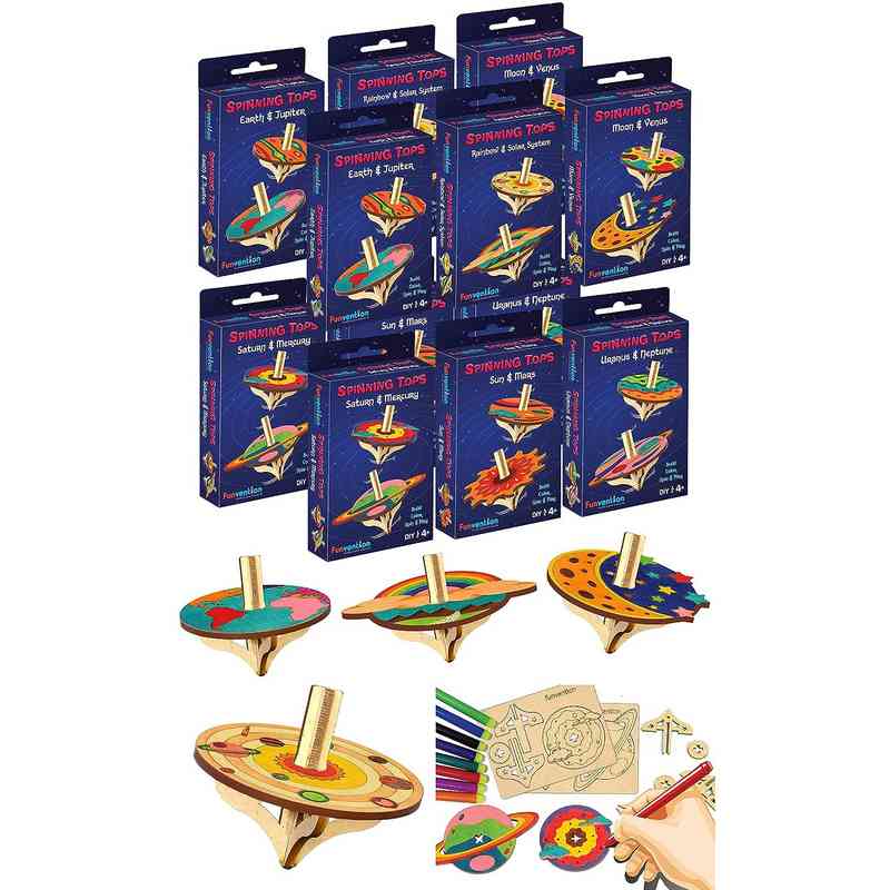 Funvention- for Little Scientist in Every Kid DIY Spinning top Kits (Solar System)-Pack of 12 Multi Color for kid 5-15 Years