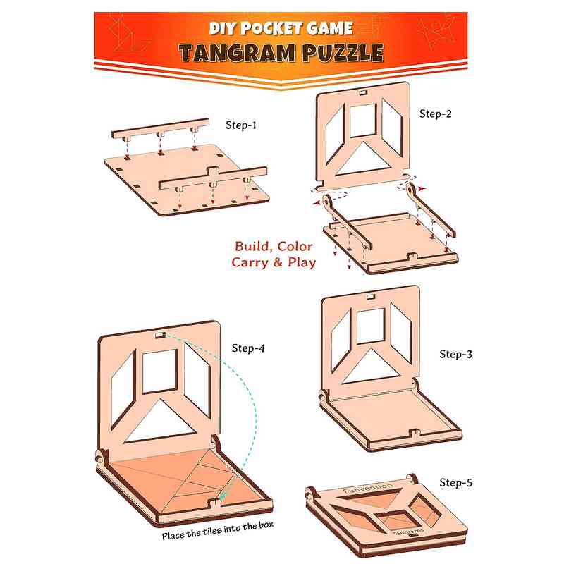 Funvention DIY Tangram Pocket Travel Game , Fun Learning Educational Board Game for Kids 4-12 Years