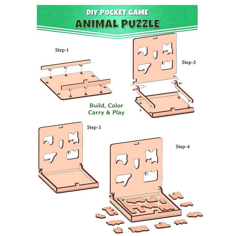 Funvention DIY Animal Puzzle Pocket Travel Game,Fun Learning Educational Board Game for Kids 4-12 Years