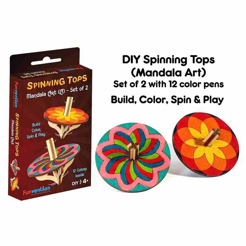 Funvention- for Little Scientist in Every Kid Funvention Diy Spinning Tops (Mandala Art)-Pack Of 24  For Kids 4-12 Years