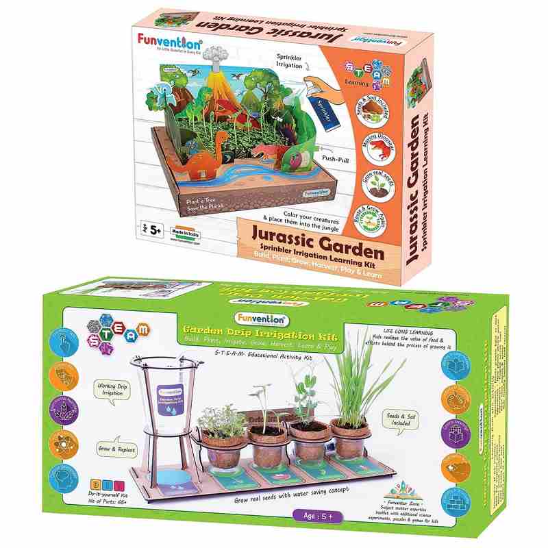 Funvention Garden Drip Irrigation & Jurassic Garden Sprinkler Irrigation DIY STEM Learning Kit for Kids 4-12 Years