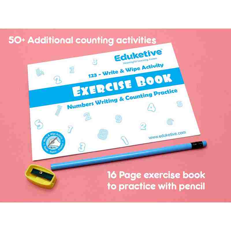 Eduketive 123 Numbers & Counting Write & Wipe Reusable Activity Kids 3-6 Years Writing Practice Preschool Learning Educational Game with Exercise Book