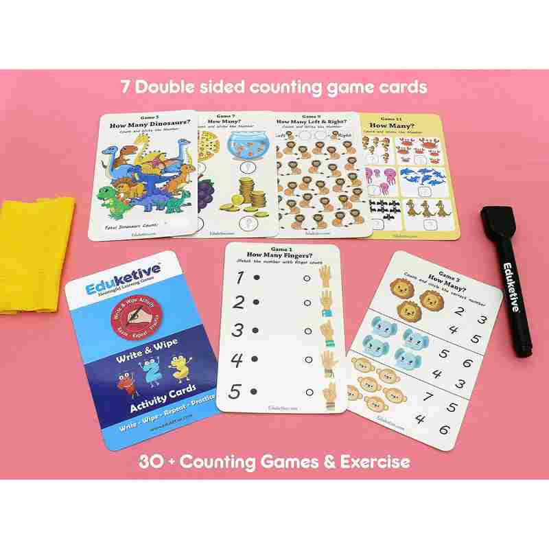 Eduketive 123 Numbers & Counting Write & Wipe Reusable Activity Kids 3-6 Years Writing Practice Preschool Learning Educational Game with Exercise Book