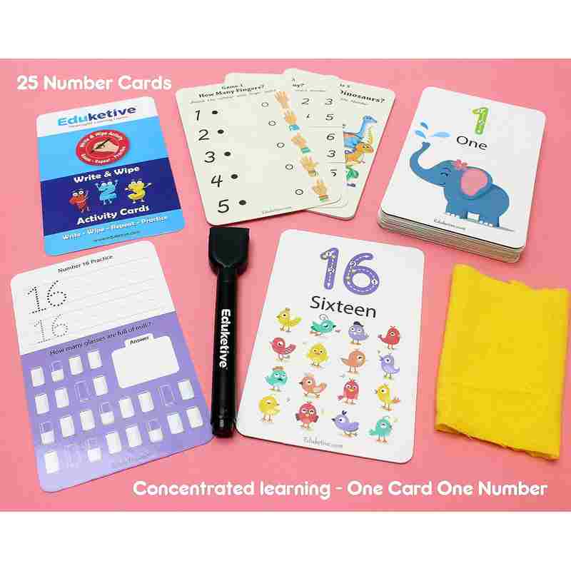 Eduketive 123 Numbers & Counting Write & Wipe Reusable Activity Kids 3-6 Years Writing Practice Preschool Learning Educational Game with Exercise Book