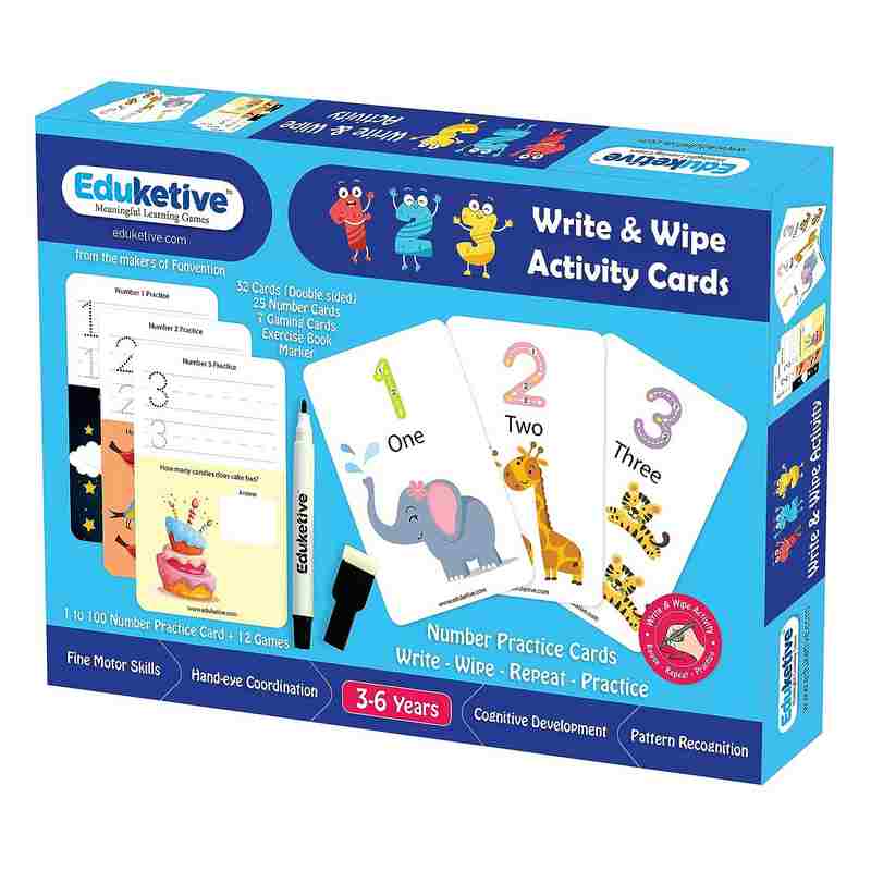 Eduketive 123 Numbers & Counting Write & Wipe Reusable Activity Kids 3-6 Years Writing Practice Preschool Learning Educational Game with Exercise Book