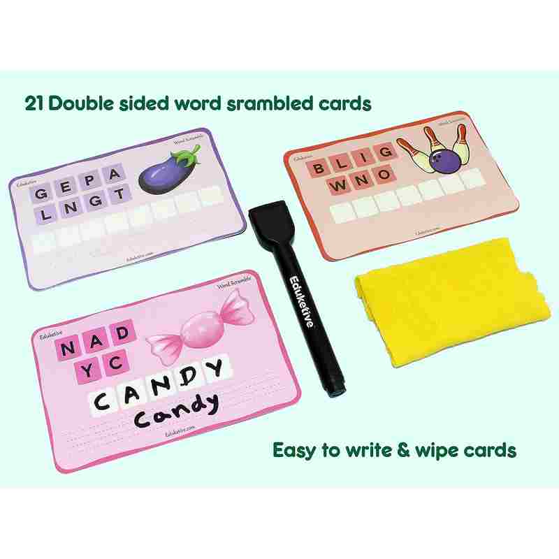 Eduketive Word Scramble Write & Wipe Reusable Activity For Kids 3-9 Years Writing Practice Preschool Learning Educational Game with Exercise Book