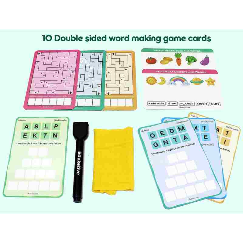 Eduketive Word Scramble Write & Wipe Reusable Activity For Kids 3-9 Years Writing Practice Preschool Learning Educational Game with Exercise Book