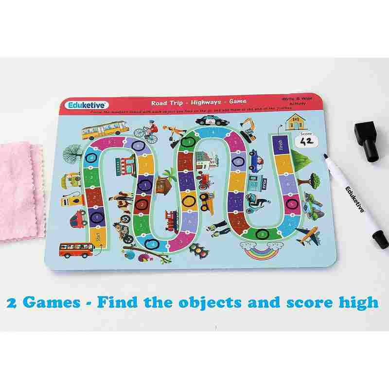 Eduketive Road Trip Write & Wipe Reusable Activity For kids 3-9 Years Traveling Game Activitiy