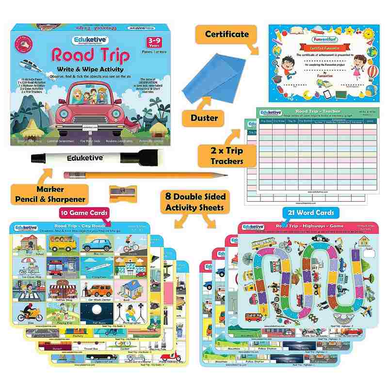 Eduketive Road Trip Write & Wipe Reusable Activity For kids 3-9 Years Traveling Game Activitiy