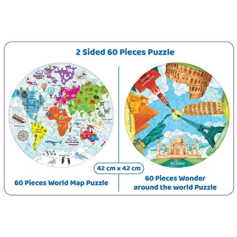 Eduketive World Map & Wonders Around The World - 4 in 1 Puzzle Activity Game - 95 Pieces Educational Jigsaw Puzzle For Kids 4-12 Years