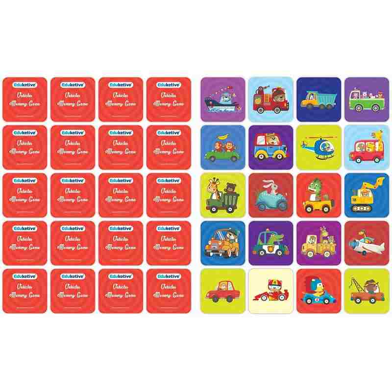 Eduketive Vehicles -2 in1 Memory & Shadow Matching Game - 48 Pieces Concentration Memory Card Game For Kids 3-12 Years