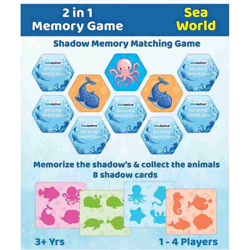 Eduketive Sea World -2 in 1 Memory & Shadow Matching Game -46 Pieces Concentration Memory Card Game For Kids 3 -12 Years