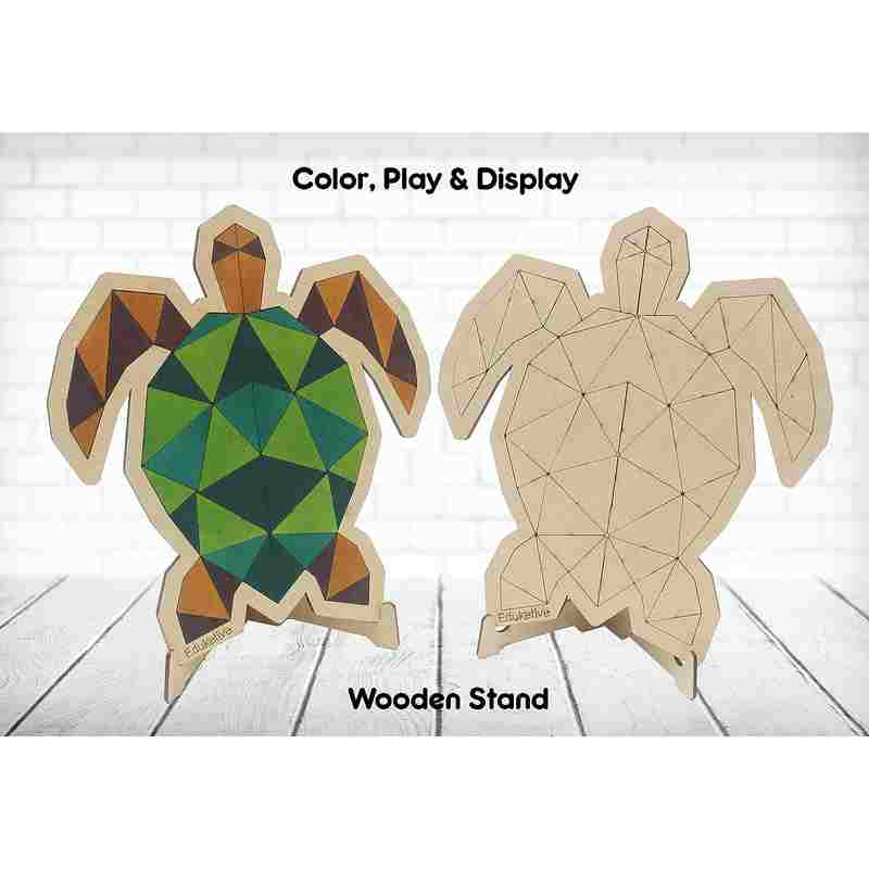 Eduketive PuzzleDecor Turtle Decorative Coloring Puzzle with Stand 51 Pieces Kids Age 3-12 Years Old + Free Colors