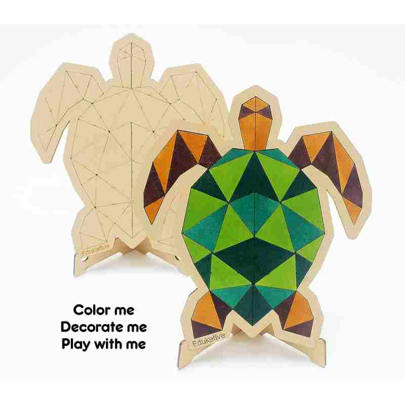 Eduketive PuzzleDecor Turtle Decorative Coloring Puzzle with Stand 51 Pieces Kids Age 3-12 Years Old + Free Colors