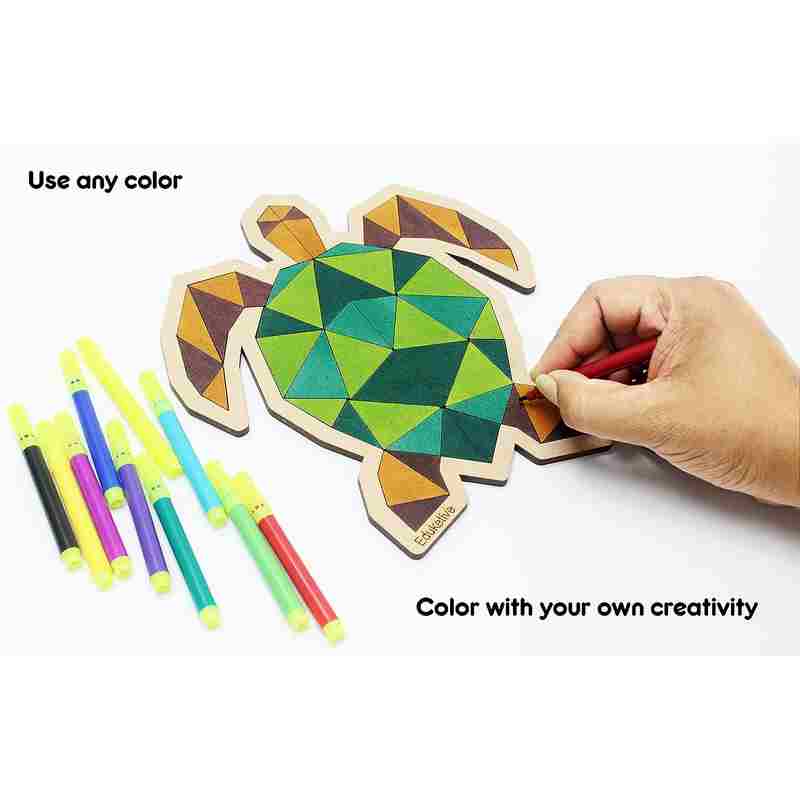 Eduketive PuzzleDecor Turtle Decorative Coloring Puzzle with Stand 51 Pieces Kids Age 3-12 Years Old + Free Colors