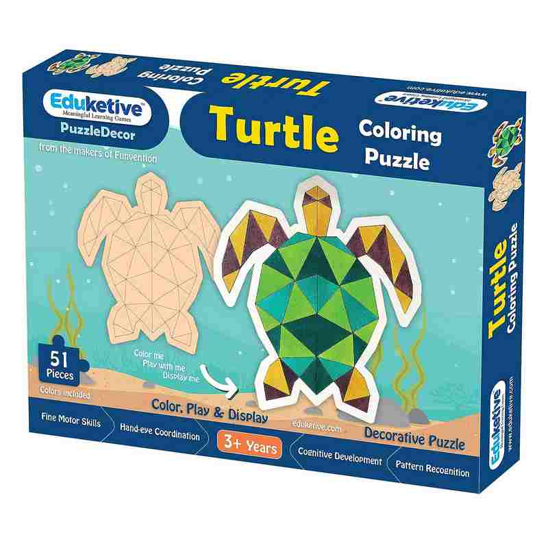 Eduketive PuzzleDecor Turtle Decorative Coloring Puzzle with Stand 51 Pieces Kids Age 3-12 Years Old + Free Colors